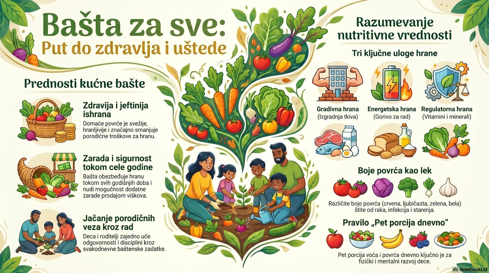 NotebookLM Infografik - Bašta za sve: Put do zdravlja i uštede