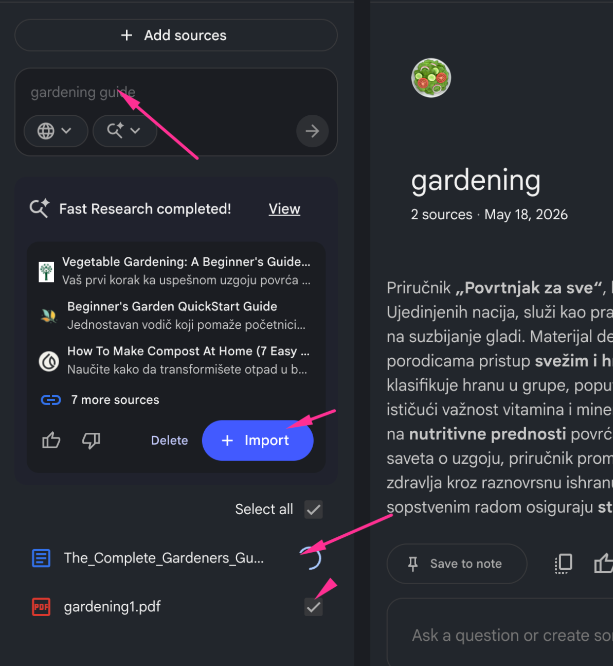 NotebookLM - dodavanje izvora i Deep Research rezultati